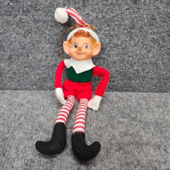 Felt Christmas ELF Hanging Ornament Pixie Knee Shelf Sitter Red White Stripes‎ - Picture 1 of 8